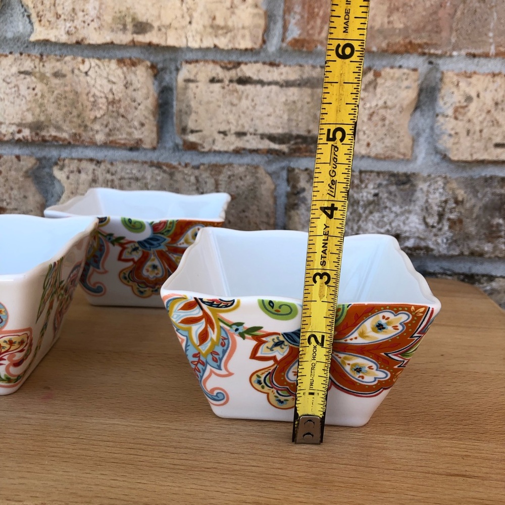 222 Fifth Indochine Paisley Ceramic Set Of 1 Snack Plate & 3 Dipping Bowls - Picture 15 of 16